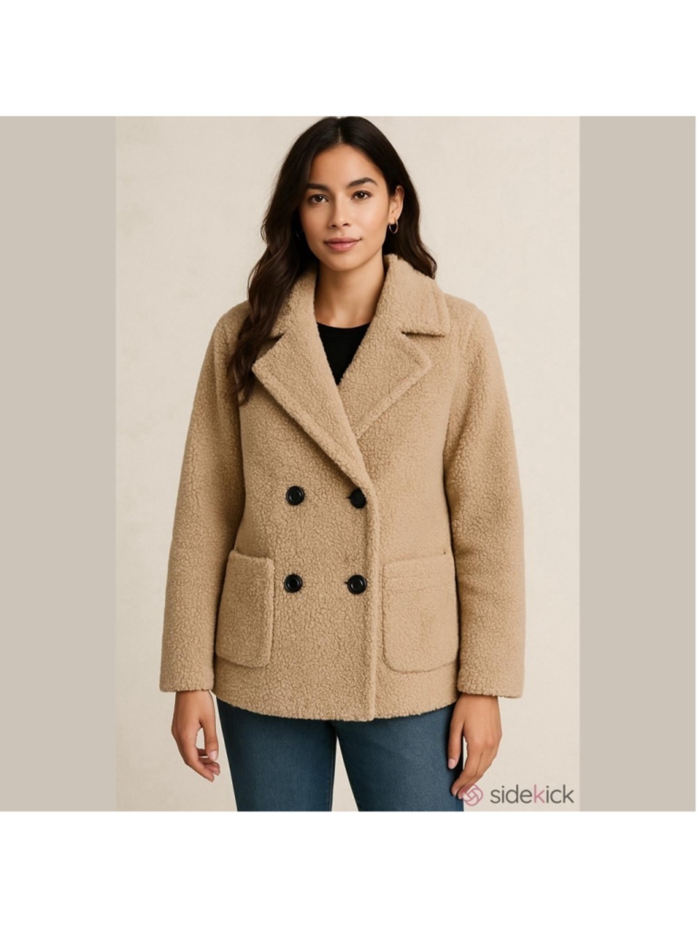 Women’s Beige Sherpa Double Breasted Coat (Sz Med)